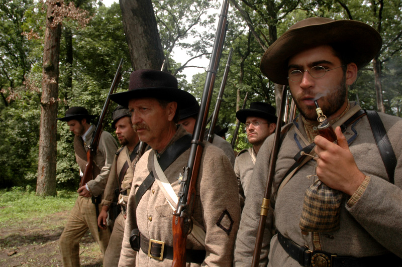 Volunarios el 1st de Texas durante una recreación.