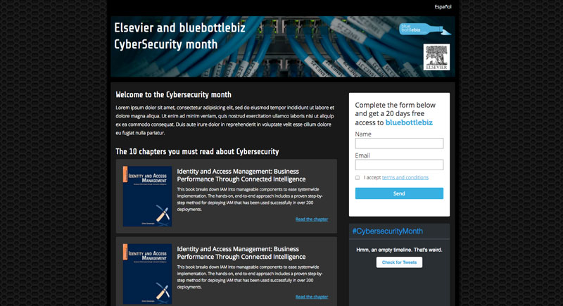 Captura de la landing page de la campaña cybersecurity month realizada para bluebottlebiz en colaboración con Elsevier