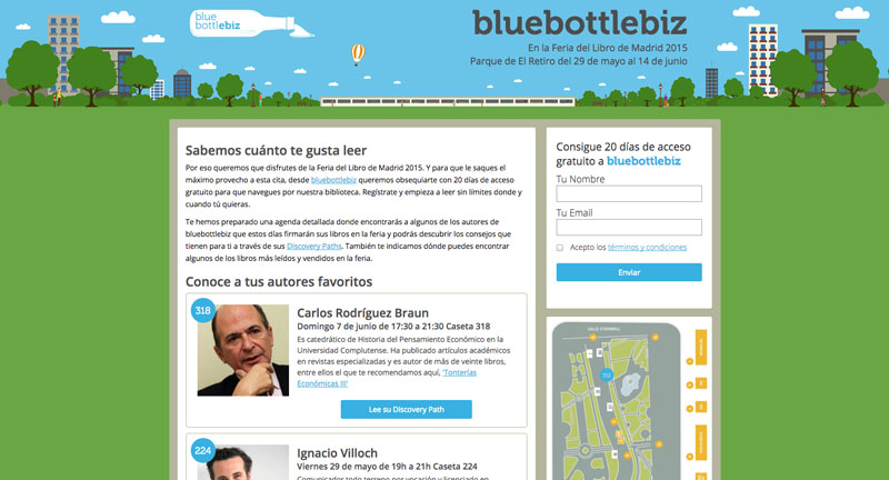 Captura de la landing page de la campaña flm2015 para bluebottlebiz