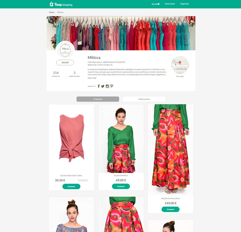 Captura de uno de los microsites del proyecto Yaap shopping