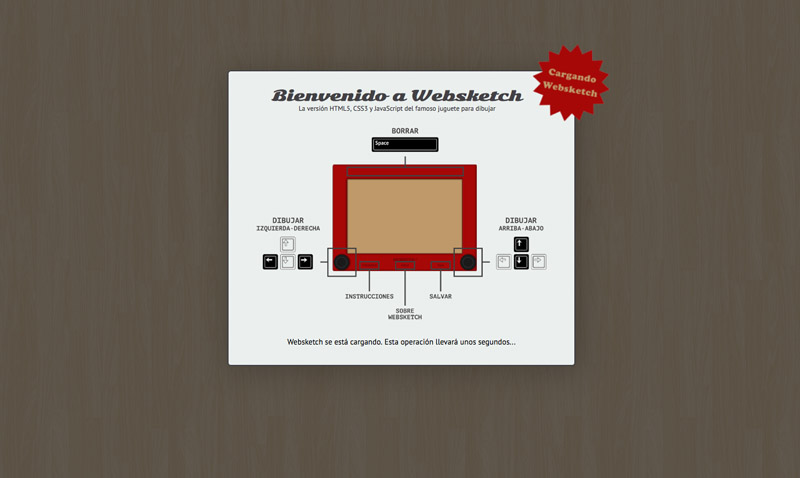Captura de la pantalla de instrucciones del proyecto Websketch: La versión html5, css y javascript del famoso juguete para dibujar
